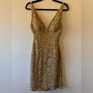 Scala Hand-beaded Gold Sequin Mini Dress, women’s size 4